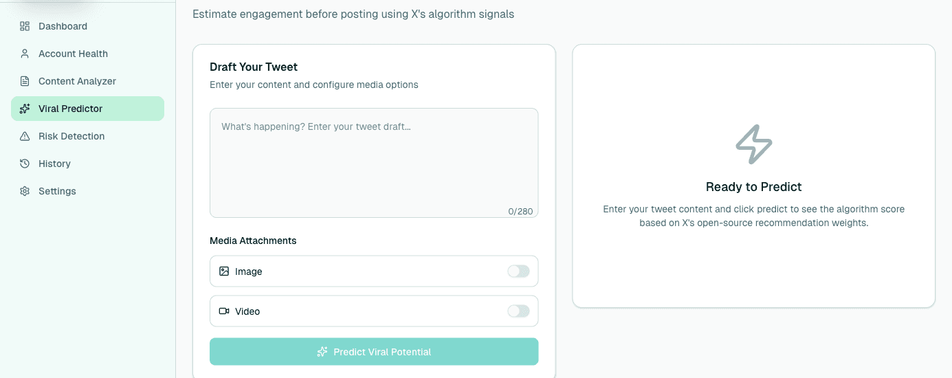 XPeek Viral Predictor showing pre-post analysis with score prediction